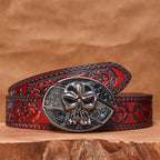 Men's DIY Skull Head Hidden Folding Knife Leather Belt
