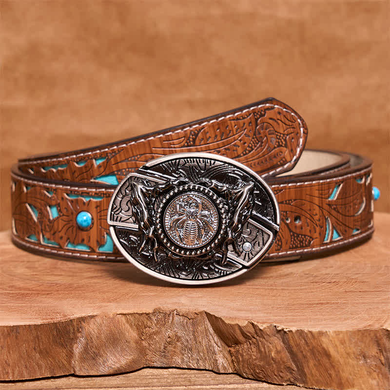 Men's DIY Rotating Spider Hidden Folding Knife Leather Belt