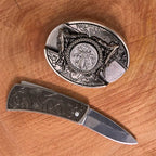 Men's DIY Rotating Spider Hidden Folding Knife Leather Belt