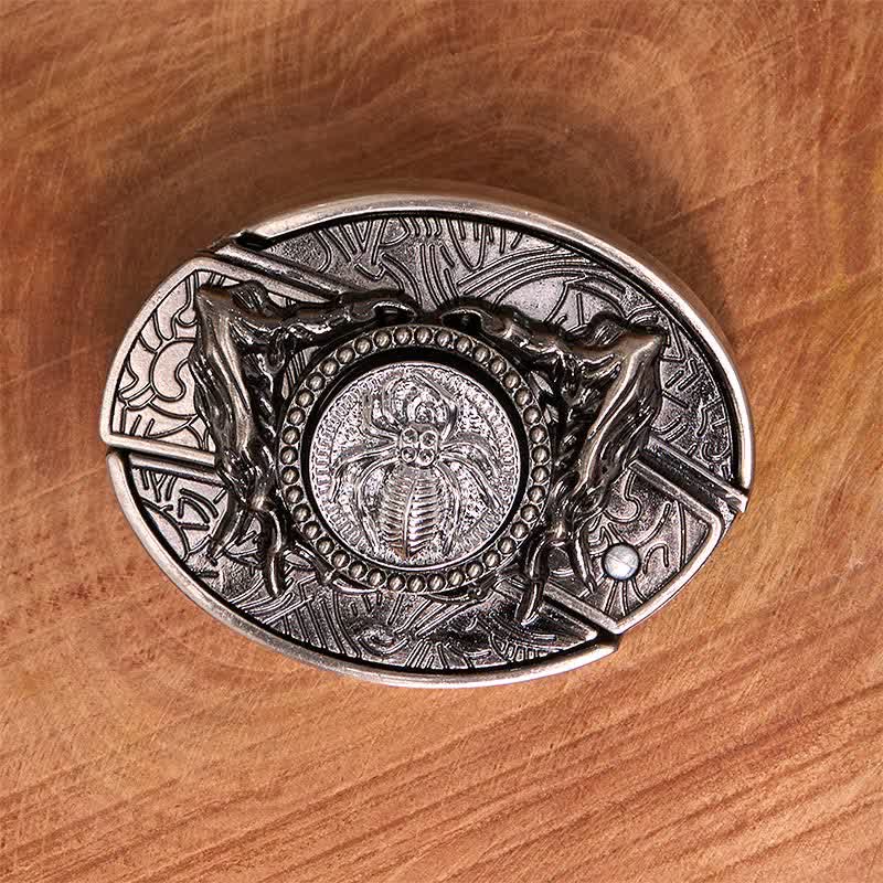 Men's DIY Rotating Spider Hidden Folding Knife Leather Belt