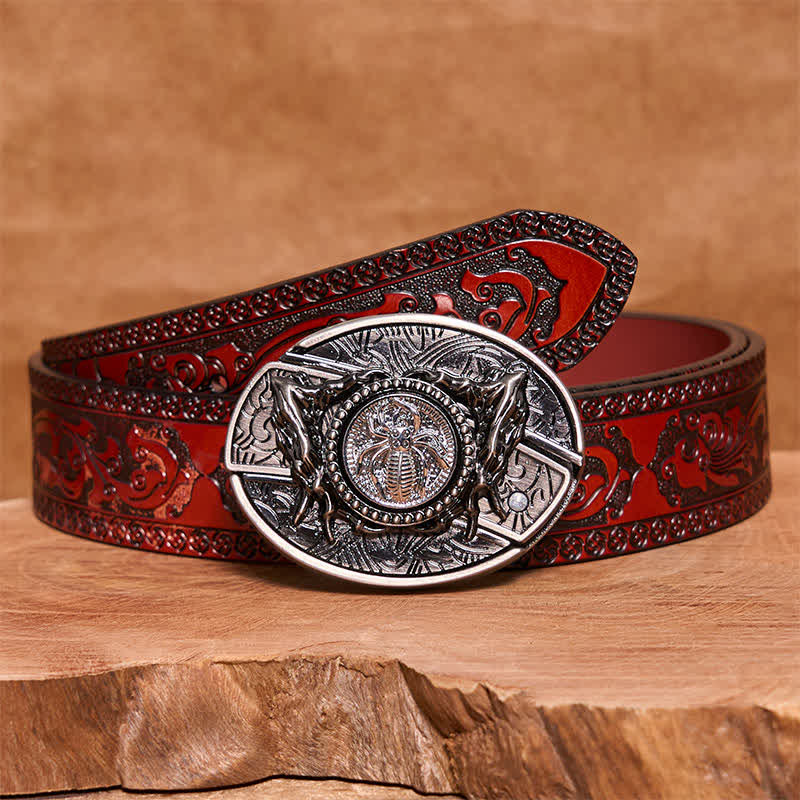 Men's DIY Rotating Spider Hidden Folding Knife Leather Belt