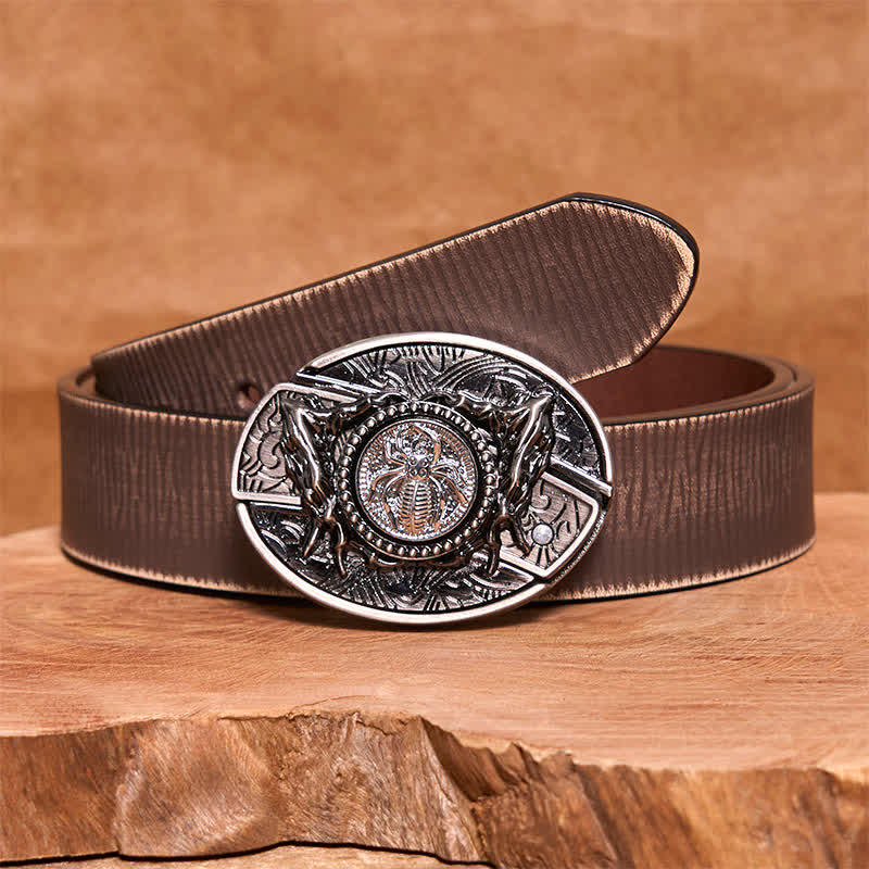 Men's DIY Rotating Spider Hidden Folding Knife Leather Belt