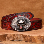 Men's DIY Flame Skull Hidden Folding Knife Leather Belt