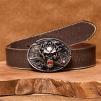 Men's DIY Flame Skull Hidden Folding Knife Leather Belt
