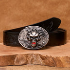 Men's DIY Flame Skull Hidden Folding Knife Leather Belt
