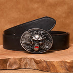 Men's DIY Flame Skull Hidden Folding Knife Leather Belt