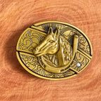 Men's DIY Bronze Horse Head Hidden Folding Knife Leather Belt