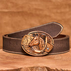 Men's DIY Red Bronze Horse Head Hidden Folding Knife Leather Belt