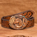 Men's DIY Red Bronze Horse Head Hidden Folding Knife Leather Belt