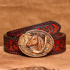 Men's DIY Red Bronze Horse Head Hidden Folding Knife Leather Belt