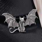 Halloween Gold & Silver Winged Cat Shaped Brooch Accessory