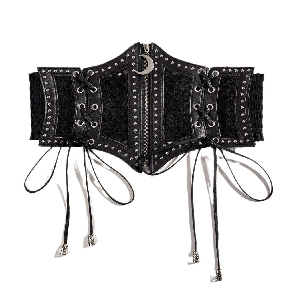 Black Fashion Strap Zipper Mesh Women's Corset Belt
